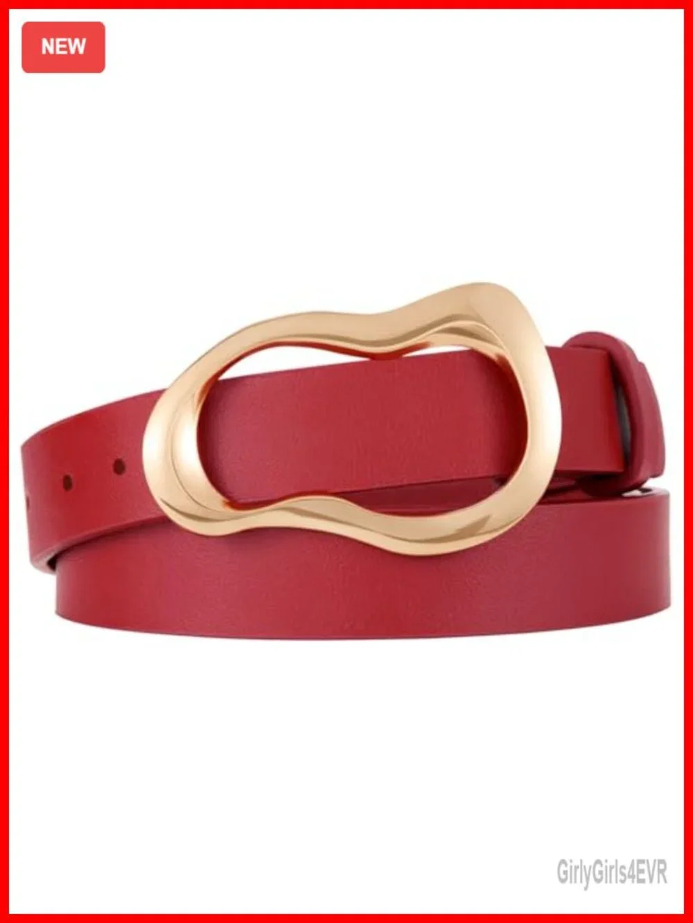Women's PU Leather Belt with Unique Gold Buckle - Adjustable Waist Belt